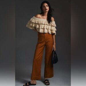 Tan Linen Pants - The Colette Cropped Wide-Leg Pants by Maeve - Anthropologie